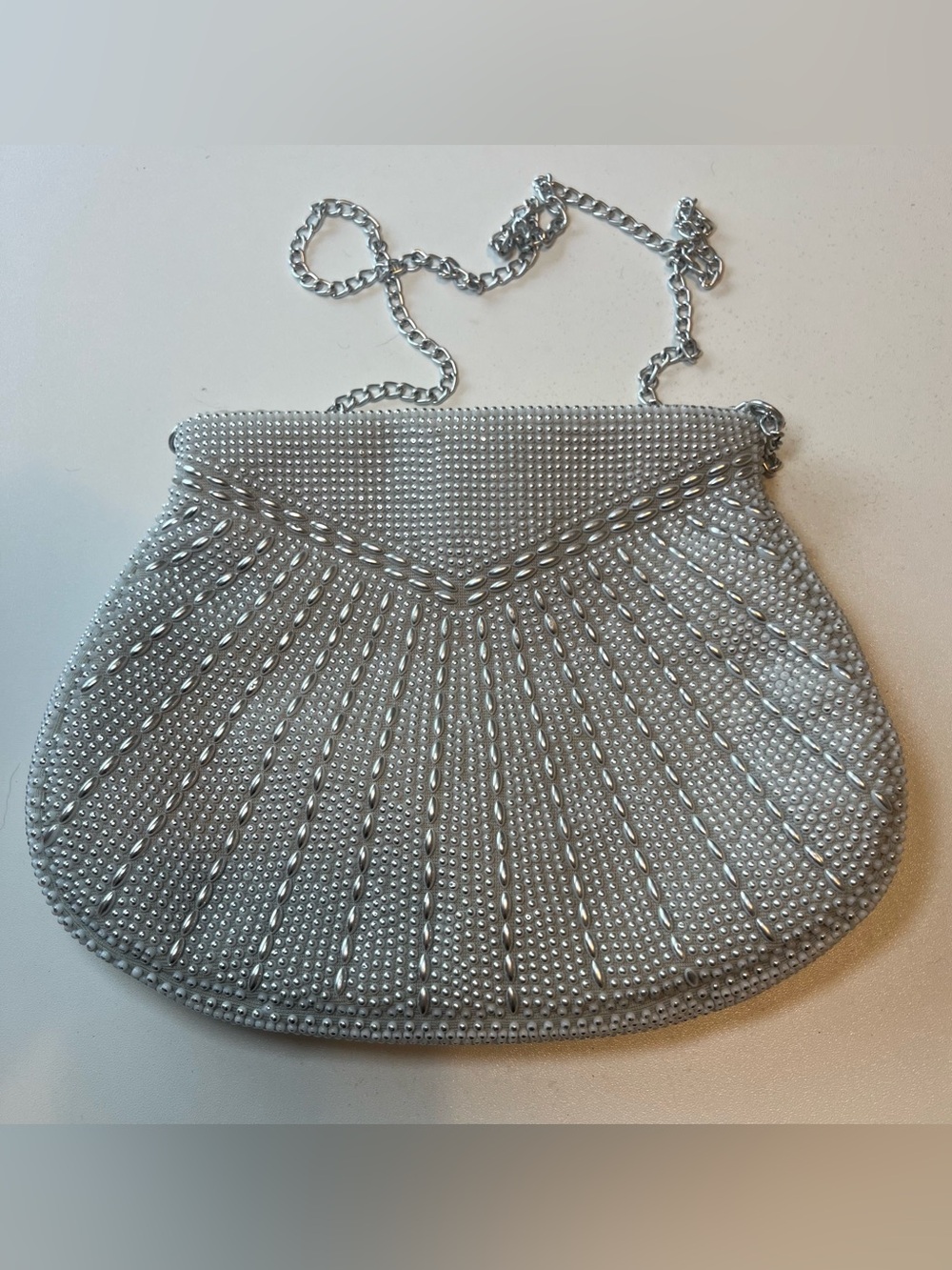 Silver Beaded Evening Crossbody Bag